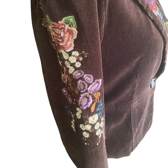 Y2K corduroy floral embroidered dark brown True Meaning  blazer jacket - Picture 11 of 16